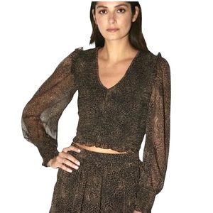 Walter Baker Gracie Leopard Print Ruffle Smocked Top